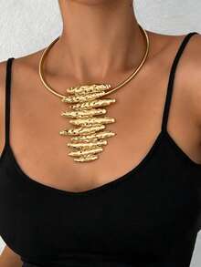 1 chiếc vòng cổ choker xếp ly hình sóng nước, kiểu dáng đường phố, trang sức dự tiệc. - Cổ áo vàng - Xem 12