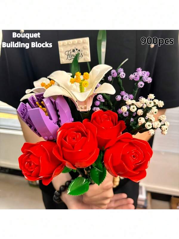 Romantic "Everlasting Flower" Building Block Flower Series, Adult Building Block Toy Set, Made Of ABS Resin, Multi-Elements Can Be Freely Combined And Matched, You Can Be A Floral Designer At Home, Warm And Healing Stress Relief Building Block Simulation Flowers, Includes Black Rose, Tulip, Red Rose, Lily, Baby's Breath And Other Elements, Ideal For Confession Gifts, Graduation Season, Back To School, Fashionable Gifts Among Friends