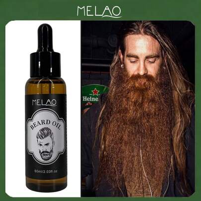  MELAO Men's Beard Oil, Infused With Jojoba Oil And Moroccan Argan Oil, Softens Beard, Nourishes Skin, Smoothens Coarseness, Non-Greasy And Fresh, Natural Ingredients, 60ml