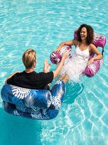 1pc Foldable Inflatable Pool Float Lounger ,Thickened Inflatable Pool Floating Bed, Tropical Leaf Design,Unisex Inflatable Lounger And Pool Float Bar, Suitable For Pools, Lakes, Beaches, And Backyard Parties, Outdoor Water Fun, Summer Water Fun - Multicolor - View 2