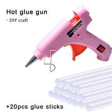 20W Hot Melt Glue Gun (With 20pcs 100mm X 7mm Glue Sticks), DIY Mini Home Repair Tool, Electric Craft Repair Tool Accessories, EU Plug - Pink Glue Gun+20 Glue Sticks - View 1