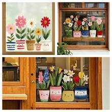 1/3 miếng dán cửa sổ hình chậu hoa dễ thương, decal trang trí cửa kính trượt không keo dính, có thể tháo rời và tái sử dụng, in hai mặt, thích hợp cho cửa hàng và mặt tiền. - Hình dán trang trí cửa sổ cho cây trồng trong chậu - Xem 2