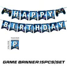 10/15件套电子游戏主题生日派对装饰品，蓝色生日快乐横幅和游戏手柄悬挂装饰，复古游戏主题派对用品，适合男孩和儿童 - 遊戲主題裝飾 - 查看 10