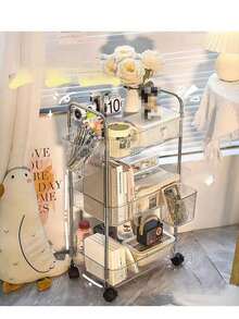 Carrito acrílico de 4 niveles con ruedas para almacenamiento en la cocina o baño, estante de almacenamiento transparente y práctico de uso múltiple - transparente - Ver 3