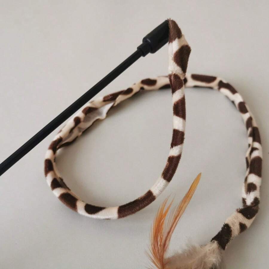 1对豹纹猫咪逗猫镊子 - 互动逗猫棒，适合所有猫咪品种，带仿真羽毛，猫咪宠物玩具，豹纹逗猫棒，带羽毛