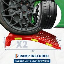 Techigher 2 Pack Car Ramps, Heavy Duty Anti-Slip Car Ramps Vehicle Ramp Garage Lifting Tools With Reflective Stickers For Workshop Auto Service And Repair - Red - View 3