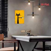 Gato Preto Vintage com Xícara de Café - Decoração de Parede em Madeira com Efeito Metal Envelhecido, 15x20cm, Gato Preto Segurando Xícara de Café, Decoração para Ambientes Internos e Externos, Ideal para Casa, Jardim, Escritório e Garagem - Design Plano 2D Durável, Decoração Suspensa em Estilo Fazenda Vintage com Detalhes em Grãos de Café. - Vários estilos - Ver 3