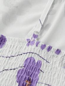 Ensemble deux pièces robe et veste en mousseline de soie avec imprimé tournesol élégant pour femme, tenue de plage gracieuse pour vacances - Prune - Voir 10