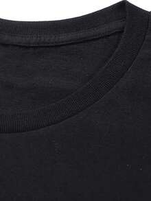 Plus Size Women's Casual T-Shirt, Comfortable Loose Fit Women's Round Neck Print T-Shirt, Suitable For All Seasons, Machine Washable, Women's Valentine's Day Clothing, Dating Shirt - Black - View 3