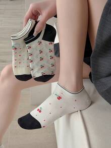 3/6 đôi tất nữ màu trắng, họa tiết quả anh đào, hình trái tim, chất liệu vải dệt kim mỏng, thoáng khí, kiểu dáng dễ thương phong cách Nhật Bản, thích hợp cho mặc nhà, đi làm, dự tiệc, hẹn hò, đi học, làm quà tặng ngày lễ. - Nhiều màu - Xem 2