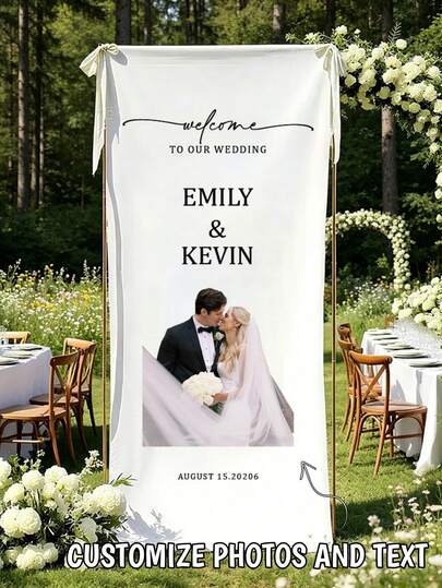 Banner trang trí tiệc cưới theo yêu cầu, phông nền trang trí tiệc đính hôn cá nhân hóa, trang trí đám cưới phong cách tối giản, trang trí đám cưới theo yêu cầu, banner theo yêu cầu