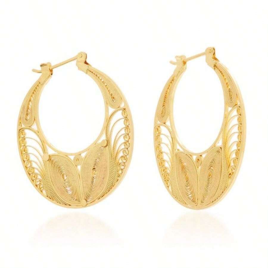 Lightweight Luxurious Hollow Hoop Earrings With Golden Thread, Versatile Earrings Suitable For Women's Festive Occasions And Banquets - Yellow - View 1