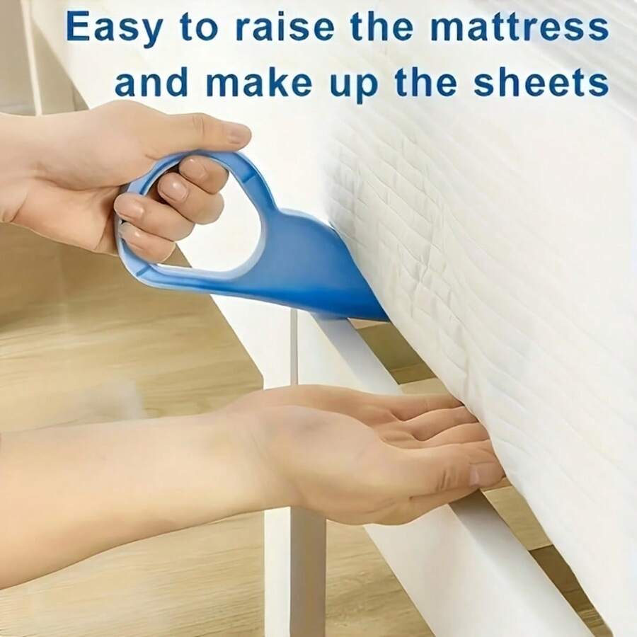 Set de 3 piezas, que incluye 2 elevadores de colchón y 1 sujetador de sábana sin arrugas. Fabricado con material de madera resistente, suave y firme. Para usar, primero el colchón con los elevadores, luego inserte rápidamente el sujetador de sábana entre el colchón y el armazón de la cama. (Color aleatorio)