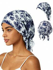 CONFLASS Red Floral Bohemian Style Black & White Floral Pre-Tied Headband - Soft, Comfortable Stretchy Headwrap With Tails, Breathable Hair Care, Suitable For Sleeping, Chemotherapy And Muslim Fashion - Multicolor - View 20