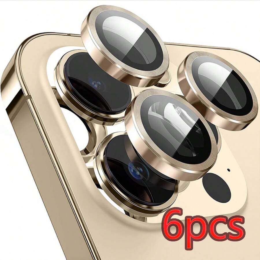 Kit Of 6 Smooth Camera Lens Protectors Compatible With IPhone 12, 13, 14, 15, 16, 17 Plus, Pro, Max Protection - 金色 - 查看 1