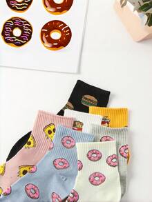 7 đôi tất cổ ngắn unisex họa tiết đồ ăn sáng tạo, hình bánh donut, bánh mì kẹp thịt, bánh pizza dễ thương, tất cao đến đầu gối, thích hợp mặc hàng ngày, làm quà tặng, mặc ở nhà và phối với trang phục thường ngày. - Nhiều màu - Xem 11