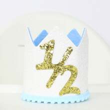1顶6个月宝宝生日皇冠帽，1岁半生日派对帽，6个月生日礼物，摄影皇冠帽，家庭生日拍照道具，生日派对帽，舒适的生日装扮配饰，蓝粉色生日皇冠 - 多色 - 查看 7