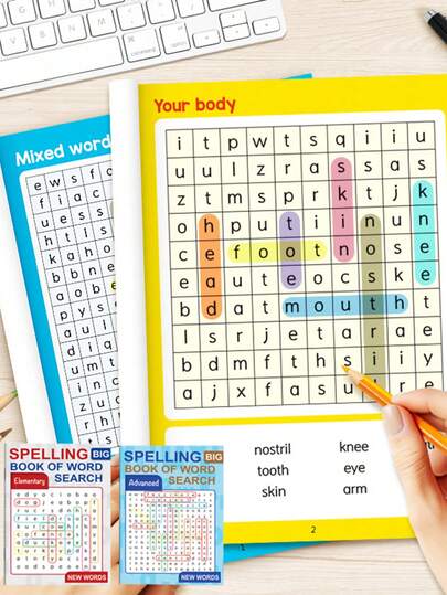32 Pages Find Hidden Words Book, Children English Vocabulary, Spelling Game Treasure Book, Word Spelling Practice Workbook, Circle Corresponding Words In Hints, Improve Focus/Attention/Observation And Early Learning, Educational Toy For Birthday/Prize/Holiday/Back To School/Preschool Gift