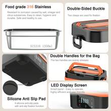 coolphoenix Heating Lunch Box, Powered By Batteries And Featuring Automatic Heating Function, With A Capacity Of 30000 Mah. It Is An Adult-Friendly Cordless Heating Lunch Box With A Capacity Of 1.35 Liters, Equipped With An Insulated Portable Bag. - Orange - View 4