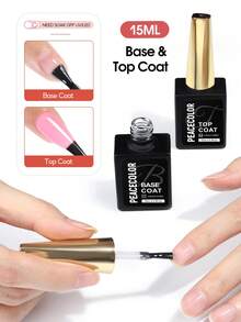 peacecolor 2pcs 15ml Base Coat And Top Coat Set, Functional Gel For UV/LED Curing, Suitable For Nail Salons And Home Use - Multicolor - View 2