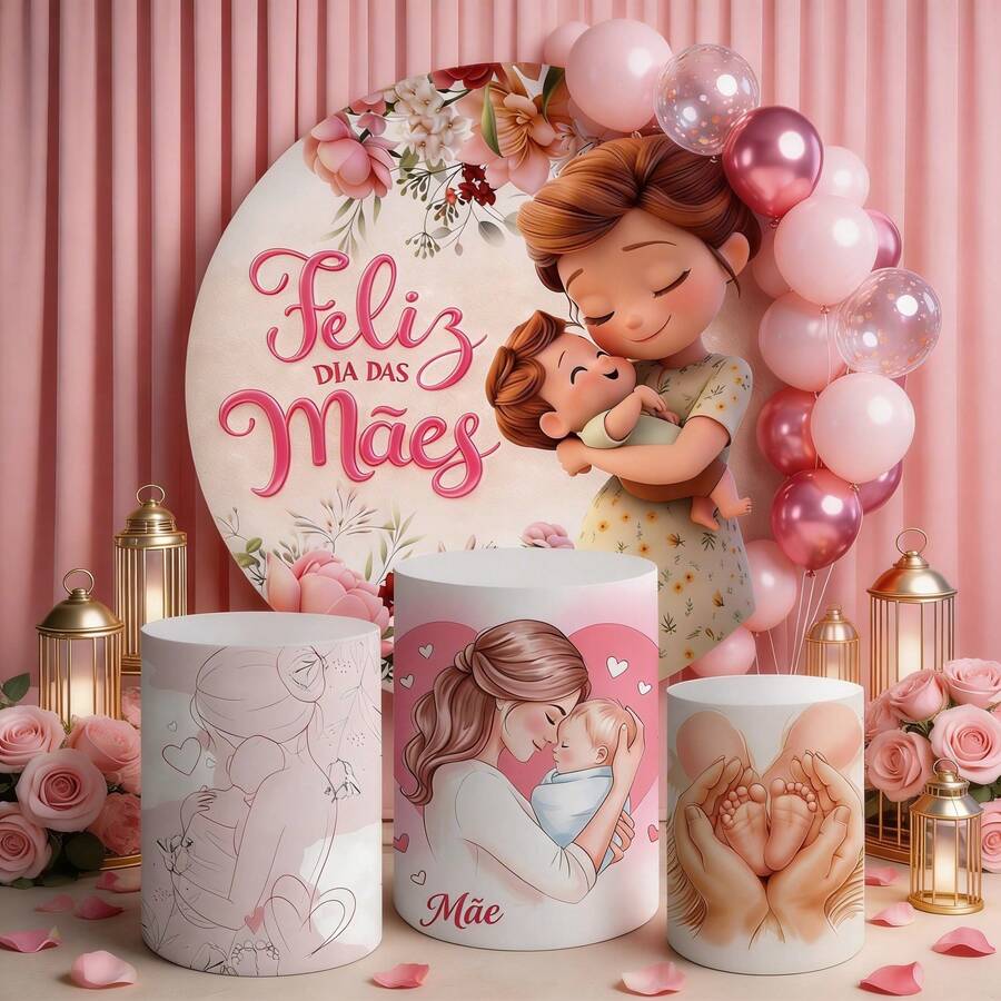 Easy-To-Use Decorative Cover Kit For Round Panels And Cylinders - Mother's Day Theme - KIT COMPLETO 334 - Ver 1