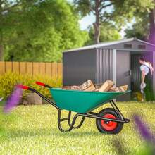 Carretilla de jardín de 100L y 250KG de capacidad, carretilla de obra con llanta de acero todoterreno, para transporte de materiales resistente para jardinería y construcción - Ver 6