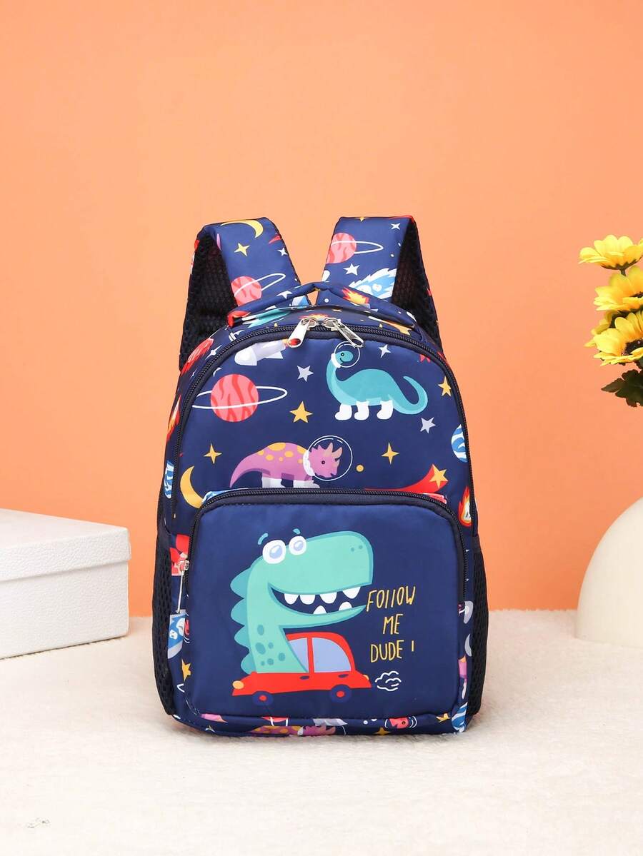 1 pieza Mochila con estampado de dinosaurio de dibujos animados, diseño único adecuado para diversas ocasiones, multifuncional y fácil de usar, adecuado para actividades al aire libre, recreación, trabajo y un regalo ideal para adolescentes - Coche Dinosaurio Azul - Ver 1