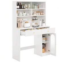 Kitchen Unit With Countertop, Sideboard And Tall Cabinet, Integrated Bar, With Clothes Hanging Rail, 2 Drawers, Adjustable Shelf And Open Storage Space, Kitchen And Dining Room Furniture In White. - White - View 1