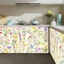 1pc -Style Colorful Wild Flower Pattern Polyester Velvet Table Skirt, Ideal For Kitchen Cabinet Cover, Laundry Cabinet, Storage Cabinet Decor, Can Also Be Used As Short Curtain For Windows - Multicolor - View 6