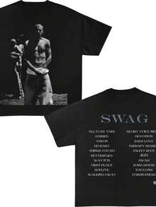 Justi N Bieber SWAG T-Shirt Album Launch Exclusive Vintage Style Fan Tee Jus Tin Bieber Shirt Justin Bi Ber Tour Jus Tin Bieber Album Tee(1)Summer Outfits For Womencamisetas Para Hombre - 黑色 - 查看 6