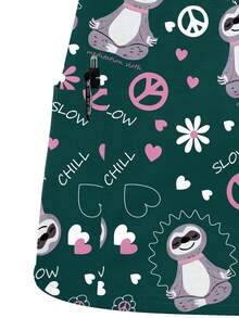 Blusa de enfermera de manga corta con cuello en V y bolsillos con estampado de perezoso, para mujer de talla grande, para primavera/verano - Verde Oscuro - Ver 4