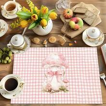 1pc/4pcs/6pcs Pink Mushroom Pattern Linen Placemats, Suitable For Dining Table, All Season Decor, Modern Washable Table Mats, Room Decor, Coasters, Kitchen Dining Mats, Indoor Outdoor Party Decoration, Home Decor, Ideal Gift - Multicolor - View 7