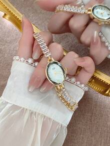1件装女士方形金色石英腕表，简约时尚，适合日常佩戴，节日送礼佳品 - 金色 - 查看 6