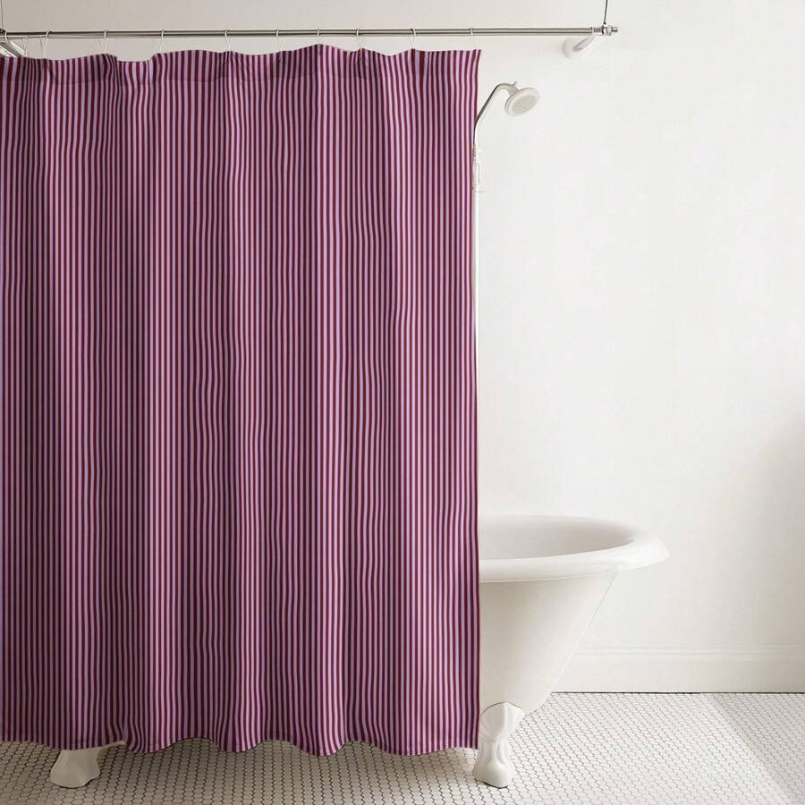 1PC Vintage Striped Shower Curtain For Bathroom, Violet Red Cotton Extra Long, Boho Bathroom Decor, Abstract Minimalist Bath - B - 查看 1