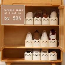 4pcs Adjustable Shoe Rack Double Layer Space Saving Shoe Organizer Solid Color Shoes Stand Closet Organization Storage Shelf, Cute Cat Shaped Double-Tier Shoe Rack Cabinet Storage Tool For Entryway Bedroom Hallway Home Storage Solution - Multicolor - View 6