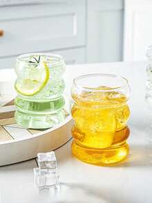 1pc/4pcs 300ml 10.14oz Ripple Glass Cup,Glassware With Straws,Creative Glass Cups,Vintage Drinking Glasses,Ribbed Glassware,Wave Shape Transparent Glass Cup,Straw Glass Cup,Beverage Glasses With Straws,Creative Glass Cup,Cocktail Glass - Transparent - View 7