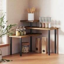 Kitchen Shelving Unit, 3-Tier Rotating Microwave Rack, Industrial Style Freestanding Metal Shelf, 40 X 18 X 36.5 Cm - 銹棕色 - 查看 2