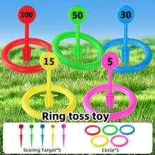 Colorful Number Ring Toss Game, Target Style Throwing Toy, 5 Color Targets + Rings, Can Be Inserted Into Ground For Outdoor Use, Children's Physical Training Toy, Parent-Child Interactive Competition Game, Outdoor Picnic Leisure Activity Props, Kindergarten Fun Game - Multicolor - View 7