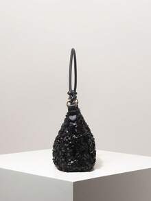(Random Pattern) Women's Sequin Shoulder Bag, Elegant Party Clutch, Wedding Accessories, Gift For Her - Black - View 4