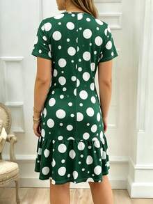2026 Spring/Summer New Arrival Fashion Digital Print Casual Dress, Commuting Elegant Short Sleeve Mid-Length Dress Vacation - Green - View 4
