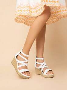 Girls Wedge Sandals Summer Flatform Open Toe Platform Sandals Cute Elegant For Big Kids And Teenager - trắng - Xem 3