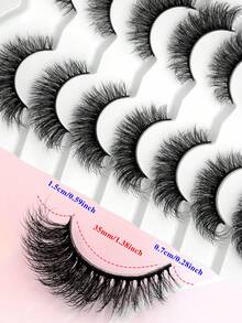 ENCHUW 7 Pairs False Eyelashes Volume Full Strip Faux Mink Lashes Cross Dramatic Fluffy False Eyelashes Fake Eyelashes - Black - View 2