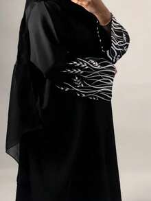 1pc Fashionable Open Abaya With Exquisite Embroidered Cuffs, Suitable For Women's Daily Wear, All-Season, Muslim Islamic Clothing - Multicolor - View 4