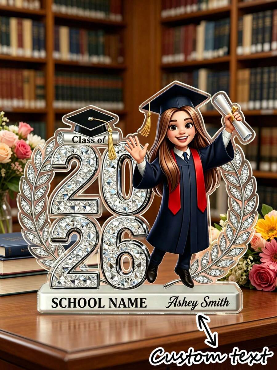 لوحة زهرية تخرج من الأكريليك مخصصة 2026، هدية تخرج جامعي شخصية، تذكارات خريج 2026، هدية تخرج للمرأة، ديكور التخرج - النمط 11 - مشاهدة 1