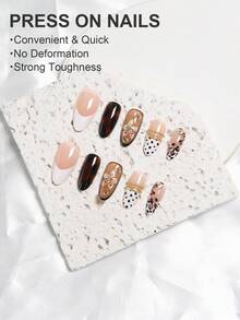 30pcs Spice Girl Nail Sticker Oval,Sweet And Cool,3D Hand Painted Flower Nail ,Leopard Print,Cat's Eye,Pearl,1pc Jelly Gel And 1pc Nail File,For Women/Girls In Daily Life,Parties,Beauty,Nail Art,Birthday,Gift,Holidays,Graduation, Travel - Multicolor - View 5