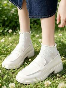 4 Pairs Cute Ruffled Heart Embossed Pastel Color Short Socks, Novelty Ladies Socks In Pink & Invisible Boat Socks, Breathable Soft Absorbent Low-Cut Socks, Casual Socks In Lolita/JK Style - Multicolor - View 7