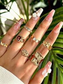 Set de 3 anillos elegantes y de moda - Amarillo Oro - Ver 9