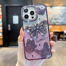 Suitable For Apple 16 Pro Max Phone Case,  16E New Model, Cross-Border Butterfly Diamond Soft Case, 13 Full Protection Anti-Drop - Giấy màu xanh dương + giấy kim tuyến - Xem 11