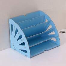 Semicircular Desktop File Holder, Office Supplies Organizer, Multi-Layer A4 Document Book Shelf - Brown - View 2