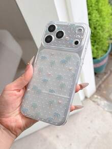 1件極簡全螢幕椰子樹與椰子白色波點圖案手機殼，Corning Shell TPU 防摔軟殼，適用於 Apple Phone 11/12/13/14/14plus/15/15plus/16/16plus/7/8plus/17/17pro/18pro/18pm 及其他機型保護殼 - 彩色 - 查看 3